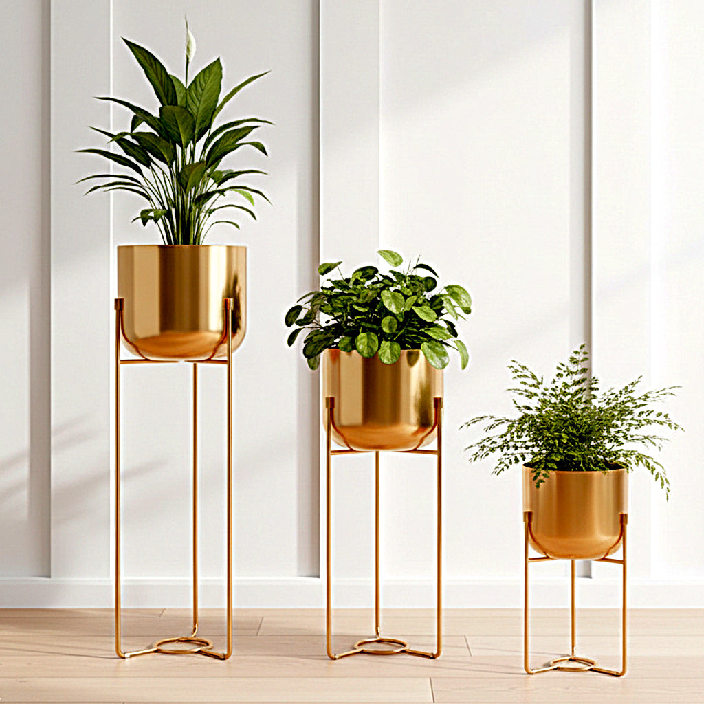 Elevated Metal Glossy Finish Planters (Set of 3)
